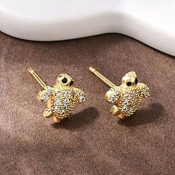 Orecchini a bottone in ottone con zirconi chiari e micro pavè&nbsp;EJEW-F400-25A-G