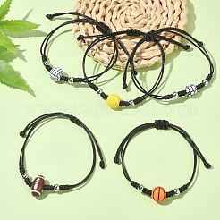 Bracelets de perles tressées en acrylique avec ballon de sport&nbsp;BJEW-TA00331