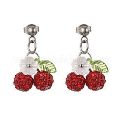 Kirsche 304 Edelstahl handgemachte Polymer Clay Strass Ohrstecker&nbsp;EJEW-JE06429-02