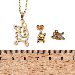 Hohle französische Bulldogge 201 Edelstahl Anhänger Halsketten & Ohrstecker Sets für Frauen&nbsp;SJEW-Q025-06G