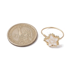 Anello in stile con perline intrecciate a stella con conchiglia naturale&nbsp;RJEW-JR00613
