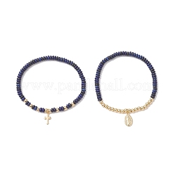2 pulsera elástica de cuentas de lapislázuli natural&nbsp;BJEW-JB13415-02