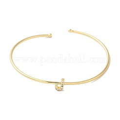 Brazaletes abiertos con letras de circonita cúbica transparente micro pavé de latón chapado en estante&nbsp;BJEW-A018-01G-J