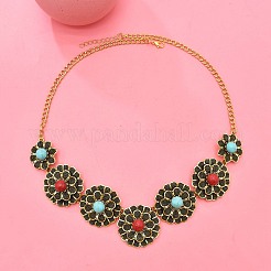 Ensembles collier et boucles d'oreilles pendantes en turquoise synthétique à fleurs&nbsp;FS-WGE93E4-01