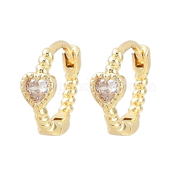 Orecchini a cerchio in ottone con micro pavé di zirconi chiari a cuore&nbsp;EJEW-D348-26G