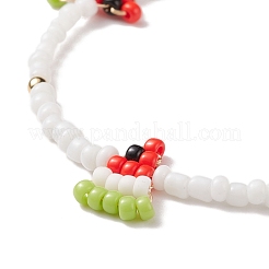 Bracciale da donna con charms di anguria intrecciata con semi di vetro&nbsp;BJEW-TA00140-02