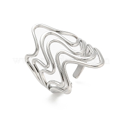 Anillo de puño abierto de acero inoxidable 304 con ondas para mujer&nbsp;RJEW-M025-01P