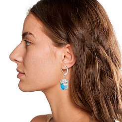 3 paire de boucles d'oreilles pendantes à levier en forme de cube en verre brillant de 3 couleurs&nbsp;EJEW-AN0002-81