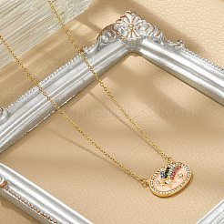 Messing Micro Pave Zirkonia Stern Oval Anhänger Halsketten&nbsp;LS-NJEW-R018-04G-02