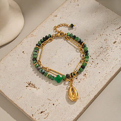 Doppellagige Armbänder mit natürlichen grünen Aventurinperlen und Figaroketten aus Edelstahl 304&nbsp;CN7232