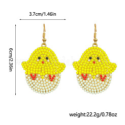 Boucles d'oreilles pendantes poussins de Pâques en alliage de zinc et verre&nbsp;FS-WG35CD4-01
