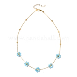 2 collier à maillons en forme de fleur en laiton et perles rondes en verre à facettes&nbsp;NJEW-JN05296