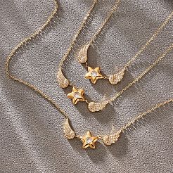 Collana con ciondolo a forma di stella con ali d'angelo in acciaio inossidabile 304&nbsp;WGBF81E-01