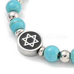 Braccialetti in acciaio inossidabile 304 e perline rotonde sintetiche color turchese per donna&nbsp;BJEW-G717-10