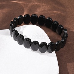 Pulseras elásticas de obsidiana natural con cuentas facetadas para mujer&nbsp;BJEW-K251-07J