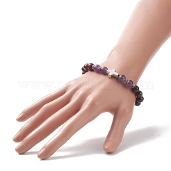 4pcs 4 bracelets extensibles en bois et pierres précieuses mixtes naturelles et synthétiques de style sertis de perles croisées en alliage pour femmes&nbsp;BJEW-TA00226