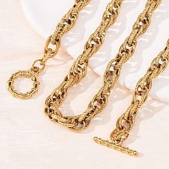 Collares de cadena de cuerda texturizada de acero inoxidable 304 de 7 mm con cierres OT para hombres y mujeres&nbsp;NJEW-P355-01A-G