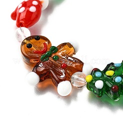 Handgefertigte Bunte Malerei-Armbänder mit Glas- und Naturedelsteinperlen mit Weihnachtsmotiv für Frauen&nbsp;BJEW-TA00657