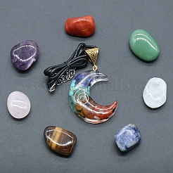 7 Chakra Trommelstein & Mond Anhänger Halskette gemischte natürliche Edelstein Heilsteine Set&nbsp;PW-WG21137-02