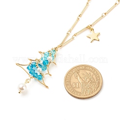 Collier pendentif tressé en perles et verre de coquille d'arbre de Noël avec chaînes à maillons&nbsp;NJEW-TA00028