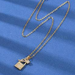 Collares colgantes de circonita cúbica micro pavé de latón con cerradura y llave&nbsp;NJEW-C076-16G