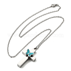 Urna con colgante de cruz de mariposa esmaltada de acero inoxidable 304 para cenizas&nbsp;NJEW-K393-03P