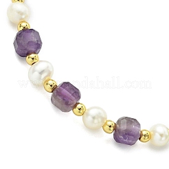 Verstellbare Armbänder mit Schiebeverschluss aus natürlichem Amethyst und Süßwasserzuchtperlen für Damen&nbsp;BJEW-JB13609-02