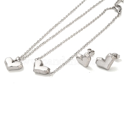 Anlaufgeschützte Halsketten & Armbänder & Ohrstecker-Sets aus 304 Edelstahl mit Herzanhänger für Damen&nbsp;SJEW-C004-01P