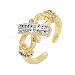 Offener Manschettenring aus Messing mit Mikropavé und Zirkonia für Damen&nbsp;RJEW-F177-03GP-13
