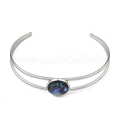 Brazaletes tipo brazalete de acero inoxidable 304 que no se empaña y concha de paua natural para mujer.&nbsp;BJEW-JB14122-01