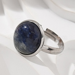 Bagues demi-rondes en sodalite naturelle&nbsp;RJEW-M062-01P-09