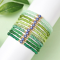 10 pulsera elástica con cuentas de vidrio.&nbsp;BJEW-MZ00328