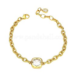 Bracciali da donna a maglie quadrate in acciaio inossidabile 304 con pavé di zirconi cubici trasparenti.&nbsp;WGA9B8D-01