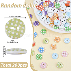 200 Stück 6 Farben 2-Loch flache runde Holzknöpfe mit Polka Dot-Aufdruck&nbsp;BUTT-SP0001-13