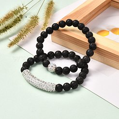 Diffuseur d'huile de roche de lave naturelle perles de méditation de yoga bracelets extensibles ensemble pour hommes femmes filles bijoux&nbsp;BJEW-JB06699
