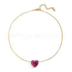 Collana da donna con ciondolo a cuore in resina e catena a maglia serpente rotonda in acciaio inossidabile 304 per uomo.&nbsp;HJ9219-2