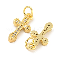 Placage de crémaillère en laiton micro pavé pendentifs en zircone cubique claire&nbsp;KK-B093-06G