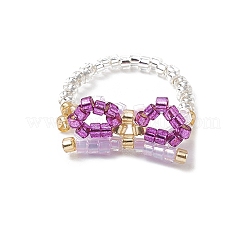 Anelli da dito da donna con perline intrecciate in vetro bowknot&nbsp;RJEW-MZ00017