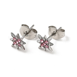 Orecchini a bottone con fiore di strass con perni in acciaio chirurgico inossidabile 316&nbsp;EJEW-A081-10P