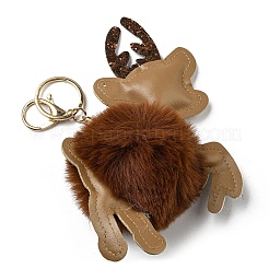 Porte-clés pendentif en imitation fourrure de lapin rex et cuir pu&nbsp;KEYC-K018-02KCG-03