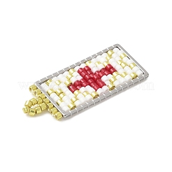 Rectangle de perles de verre faites à la main avec pendentifs en forme de croix&nbsp;PALLOY-MZ00616-02