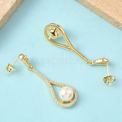 Boucles d'oreilles à tige en laiton avec micro pavé de zircons cubiques transparents en forme de larme&nbsp;EJEW-Z144-30G