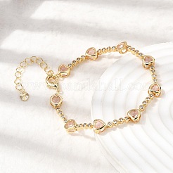 Herzförmige Gliederkettenarmbänder aus Messing mit Mikropavé-Fassung aus Zirkonia für Damen&nbsp;BJEW-A164-01G-04