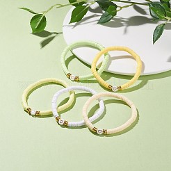 Set di braccialetti elastici da surfista heishi in argilla polimerica fatti a mano a 5 colori&nbsp;BJEW-JB07752