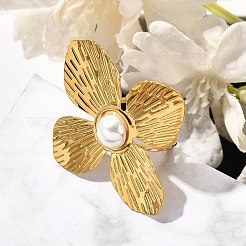 Bague ouverte en acier inoxydable avec fleur pour femme&nbsp;LS-RJEW-R006-02G
