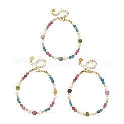 Bracelets composés de perles rondes et cubiques facettées en pierres précieuses naturelles mélangées&nbsp;BJEW-JB14336-03