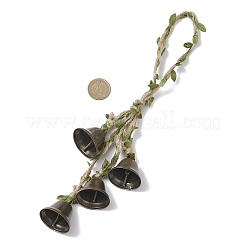 Décorations suspendues en ruban et bordure de feuille en polyester avec cloche de Noël en fer&nbsp;HJEW-JM04311