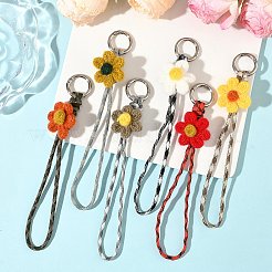 6 pièce de décorations pendentifs en fil de laine 6 couleurs avec fleur et cordon en polyester&nbsp;HJEW-JM04340