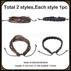 2 Stück 2 Stile verstellbare geflochtene Armbänder aus Rindsleder&nbsp;BJEW-CL0001-16
