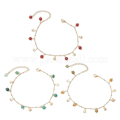 3 paio di cavigliere con nappa a forma di conchiglia in acciaio inossidabile 304 e agata naturale tinta in 3 colori per donna&nbsp;AJEW-AN00702